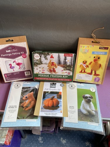 Six needle felting kits pug - kits,,