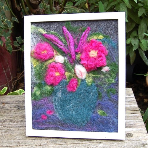 Needle felted wool - vase, of