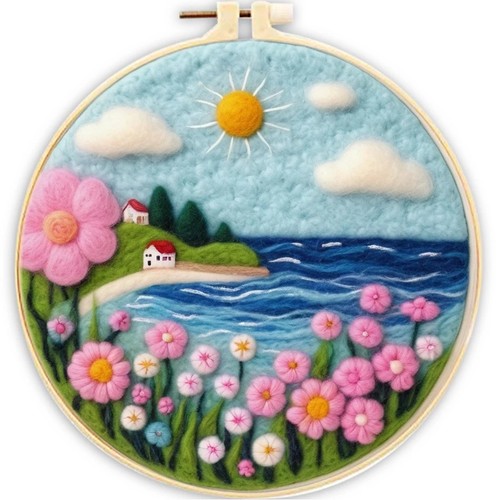 Wool felting painting - wool,