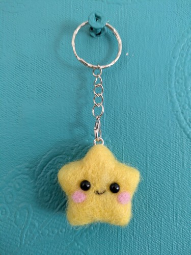 Needle felted star keyring - needle,