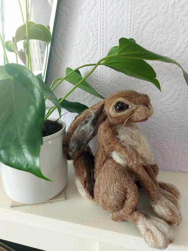 Needle felted moon gazing hare - needle,